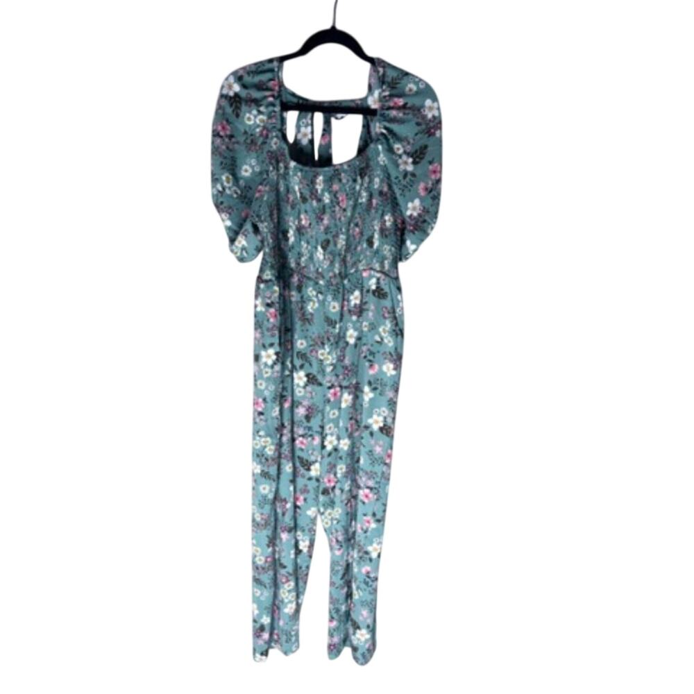 We Love Fashion Green Floral Smocked Jumpsuit Whimsycore 2XL Garden